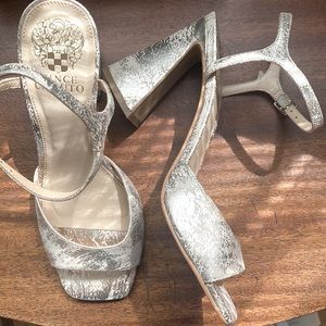 Gold Vince Camuto heeled sandal.